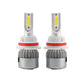 Pair of 9007 LED headlight bulbs with COB chips, white housings, red rings, metal fins