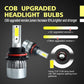 Two 9007 LED headlight bulbs with COB chips, white housings, red rings, finned metal bases