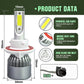 H13 LED headlight bulb with white bracket, yellow COB chip, and heat-sink dimensions