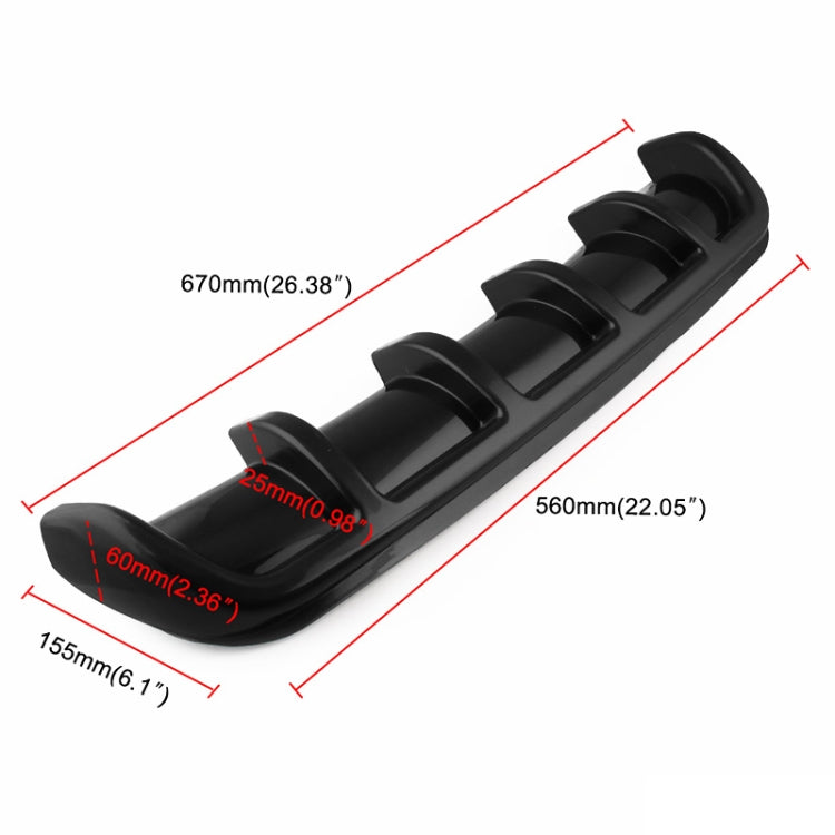 Black rear bumper lip diffuser with 6 raised fins, size marked with measurements