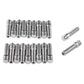 Set of silver threaded wheel stud conversion adapters with two long bolts