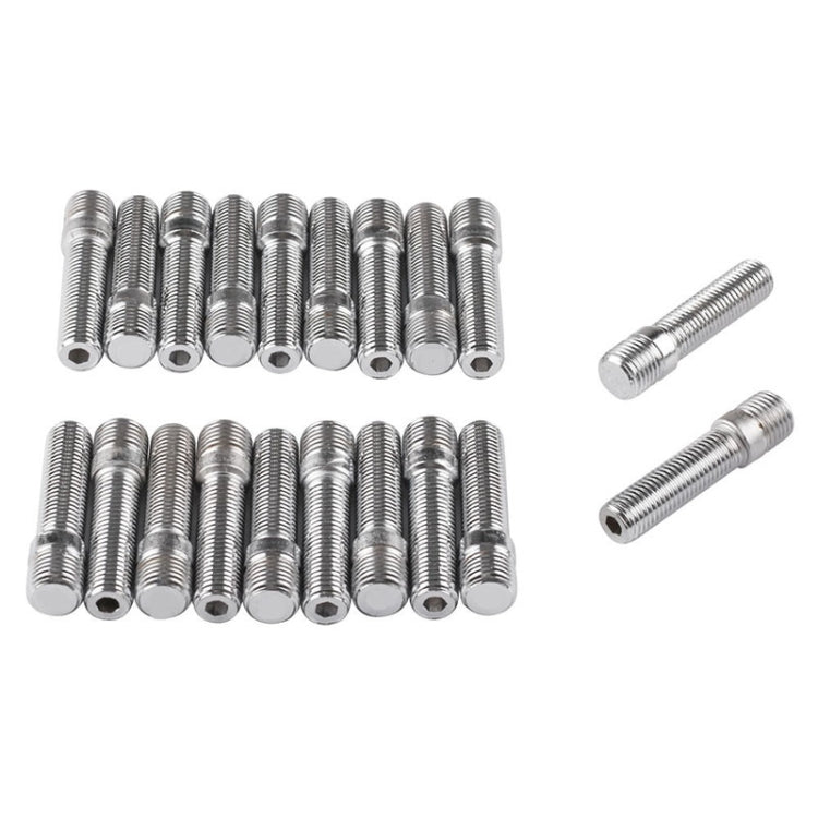 Set of silver threaded wheel stud conversion adapters with two long bolts