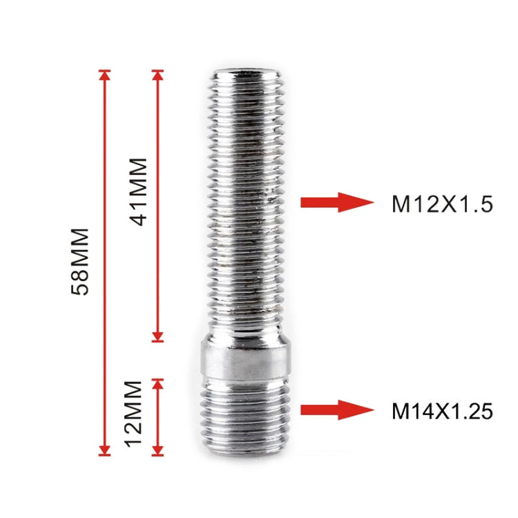 Single wheel stud adapter showing stepped threads for M12x1.5 to M14x1.25