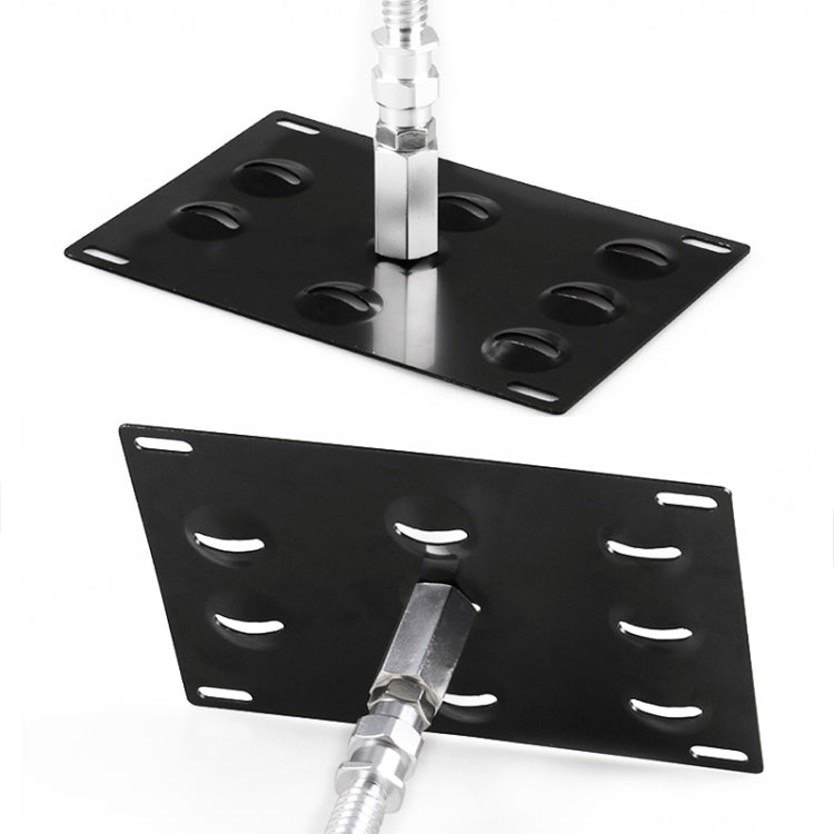 Black mounting plate with tow hook bracket, threaded studs, and bolts