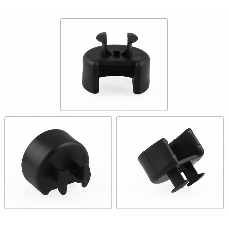 Black ABS tailgate hinge bushing insert with forked posts and matching clip piece