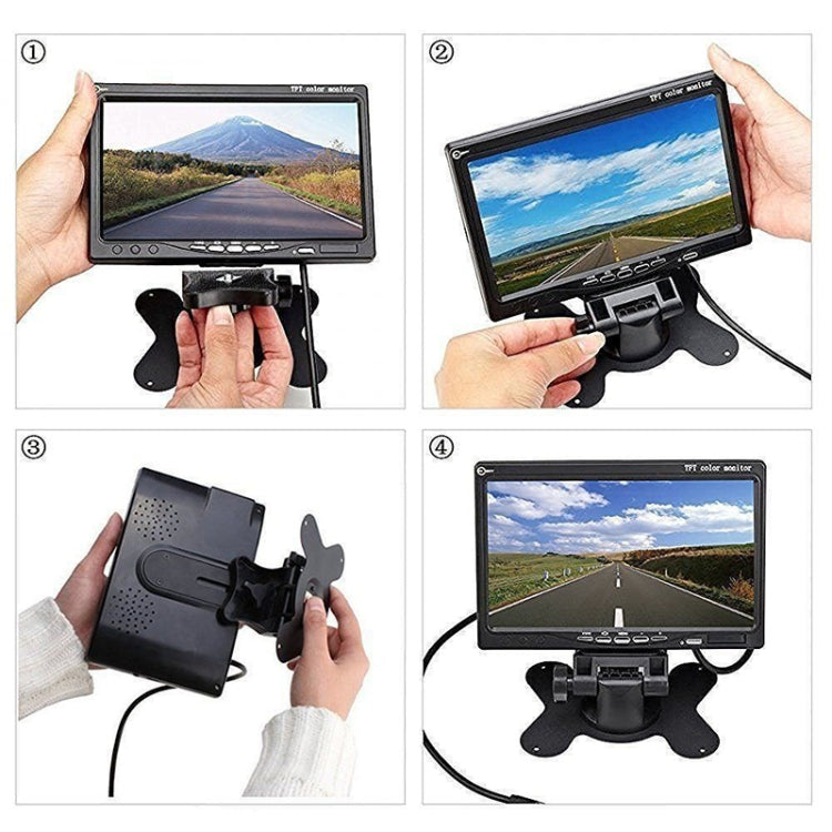 Dual camera monitor installation steps showing hands adjusting screen mount
