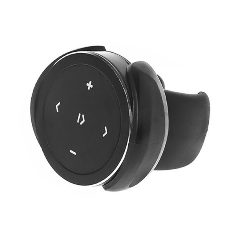 Black round car Bluetooth remote controller with holder, front controls with icons