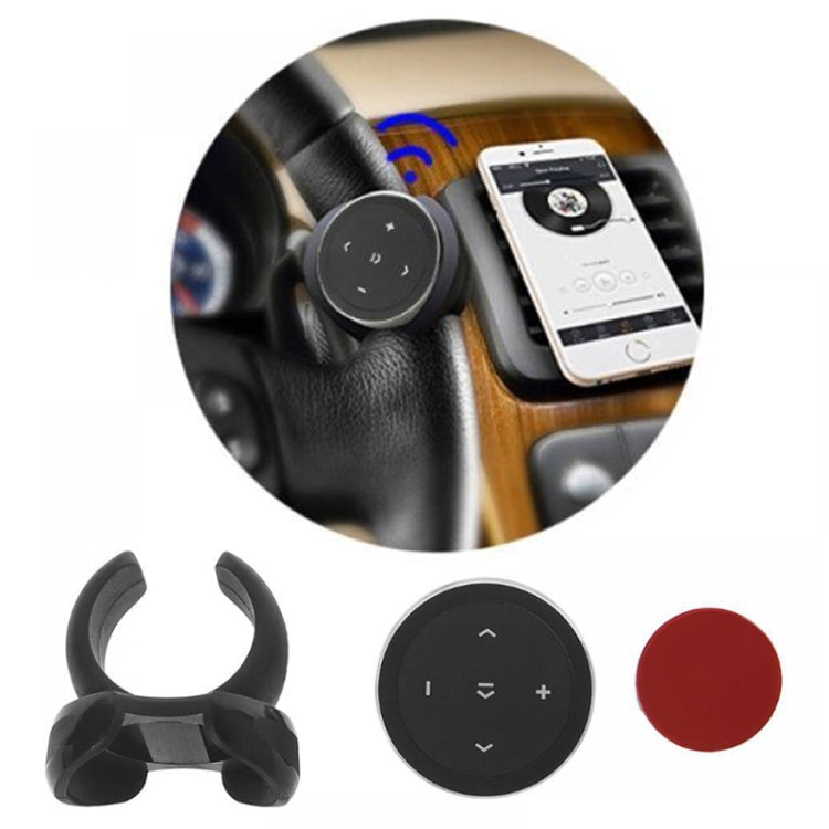 Black steering wheel Bluetooth controller with phone holder and round control buttons