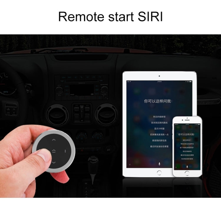 Black Bluetooth remote controller with holder, hand holding and pressing the button