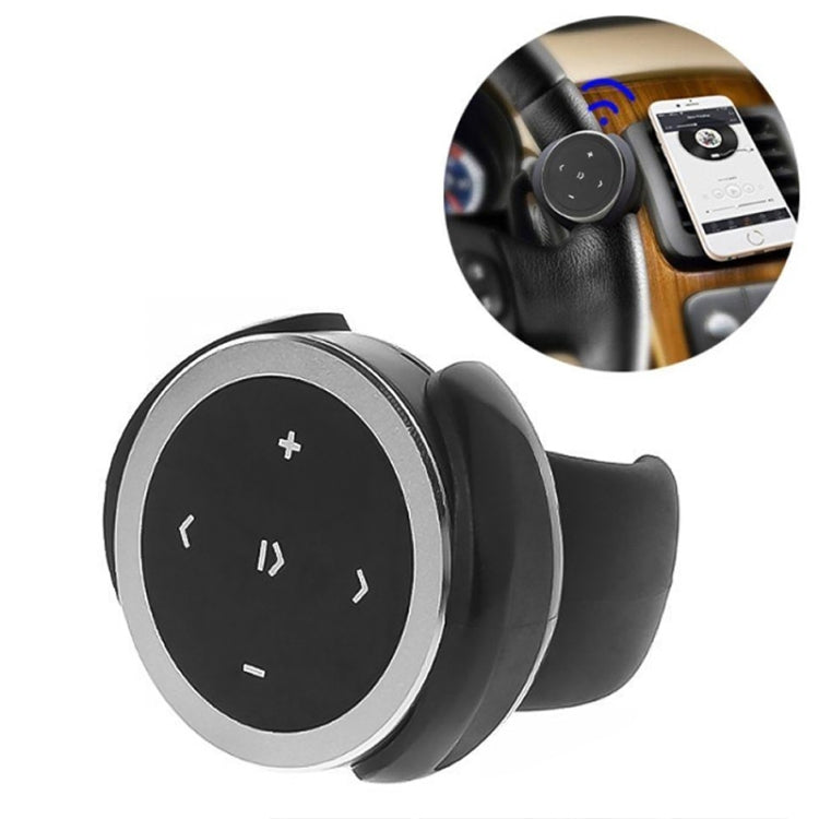 Silver steering wheel Bluetooth controller with round buttons and mounting holder