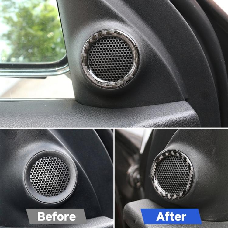 Rear horn grille with installed carbon-fiber trim ring, before-and-after comparison