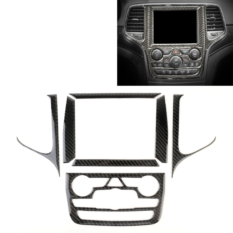 Carbon fiber center console navigation trim sticker with screen and control cutouts