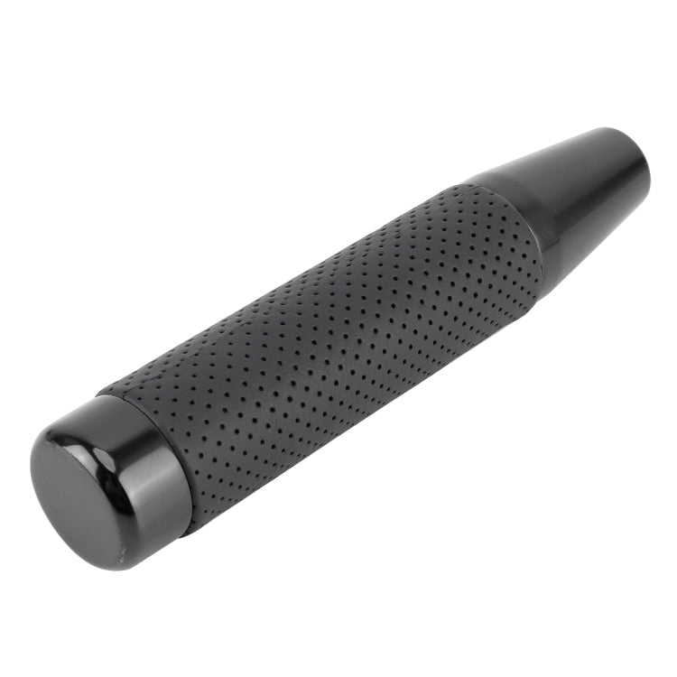Black long column car shift knob with perforated grip and chrome end cap