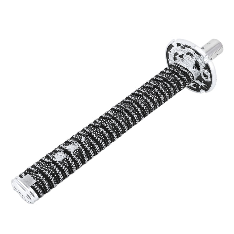 Gear shift knob with black braided grip sleeve and chrome flared mounting top