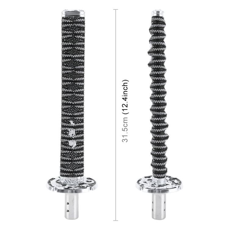 Gear shift knob length measurement view with black braided sleeve and chrome base
