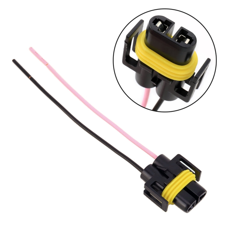 H11 bulb holder base male socket with wire, black connector and yellow ring detail