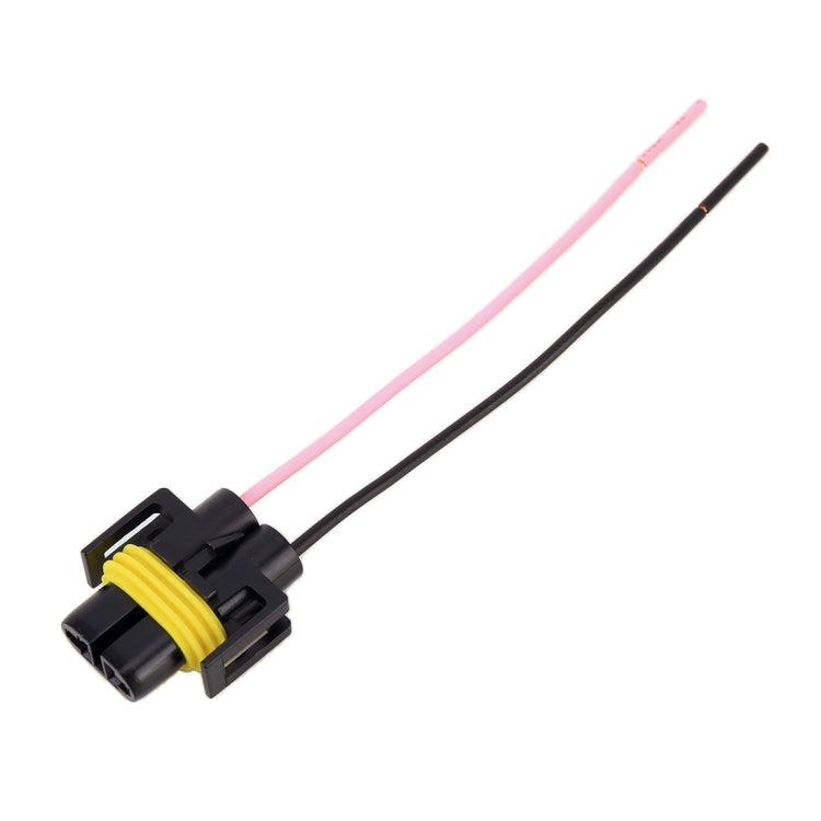 H11 bulb holder base male socket with attached wires, black housing and yellow collar
