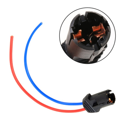 T10 halogen bulb holder with red and blue wire leads and black plastic connector