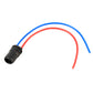 Universal LED bulb holder base with attached red and blue wires and black cap connector