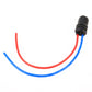 Universal LED bulb holder base with red and blue insulated wire leads, black end connector