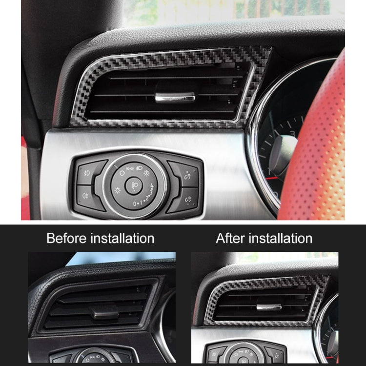 Carbon-fiber-look side vent trim sticker installed on dashboard near control panel