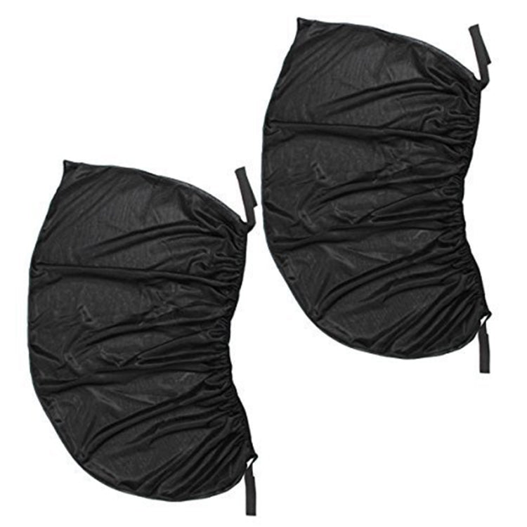 Two black mesh car window sunshade covers with tie straps for side windows