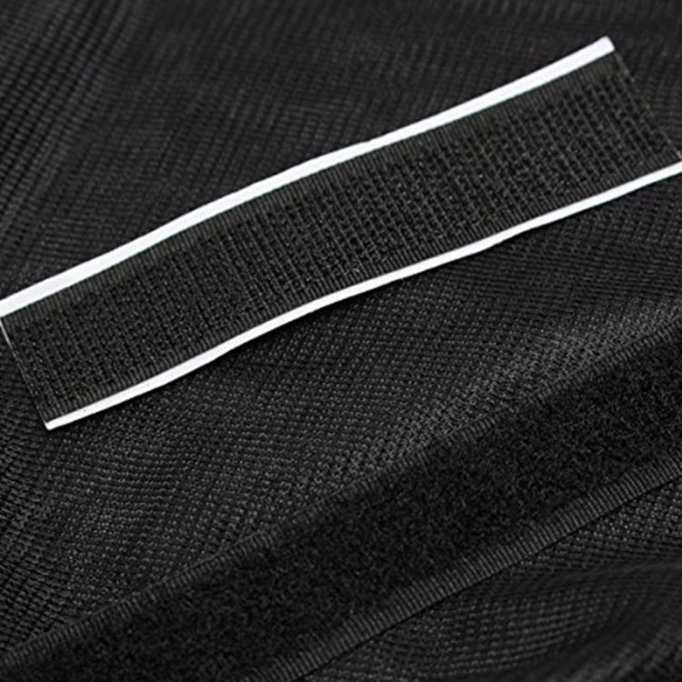 Black woven car window sunshade mesh with white seam trim detail