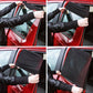 Black car window sunshade cover being installed over side window