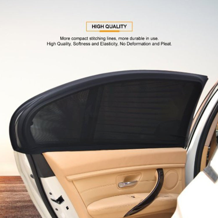 Black mesh car window sunshade net covering a side window opening