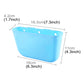 Blue portable car trash can bin with drainage holes and rectangular front, size diagram