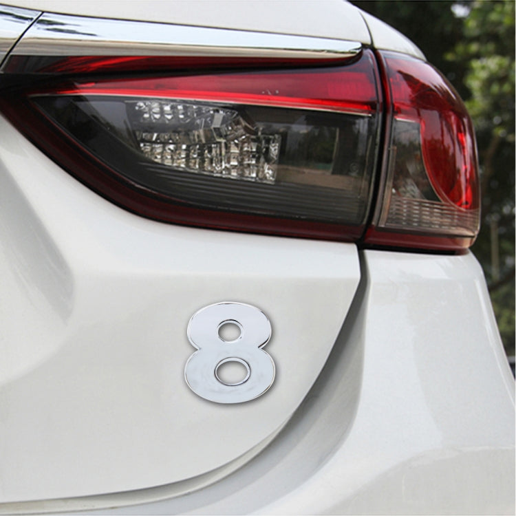 3D car number decal sticker with silver '8' emblem
