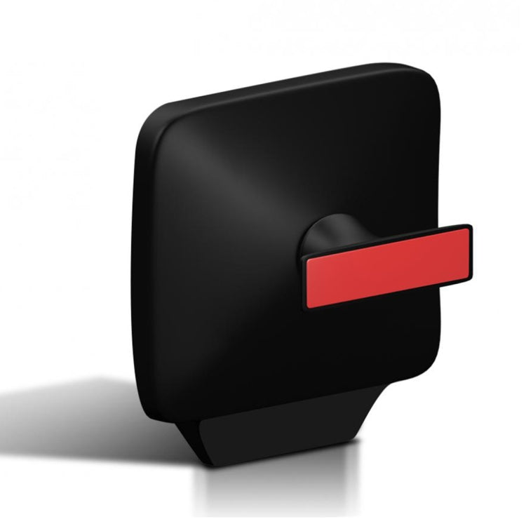 Black blind spot mirror with red magnet pad on the back
