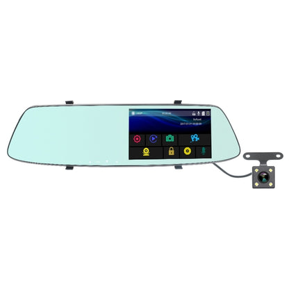 Car rear view mirror dash cam with 5-inch touch screen and external rear camera