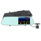Car rear view mirror dash cam with touch screen display and side-mounted camera