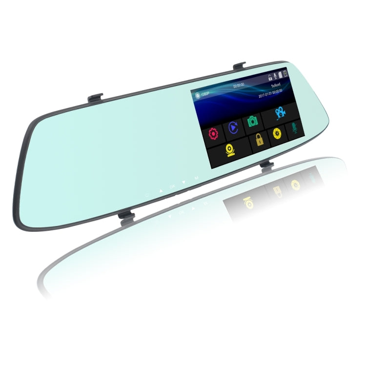 Car rear view mirror dash cam with touch screen and attached rear camera module
