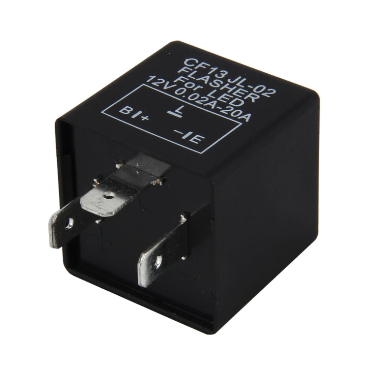 LED turn signal flasher relay, black housing with CF13 JL-02 and 12V label