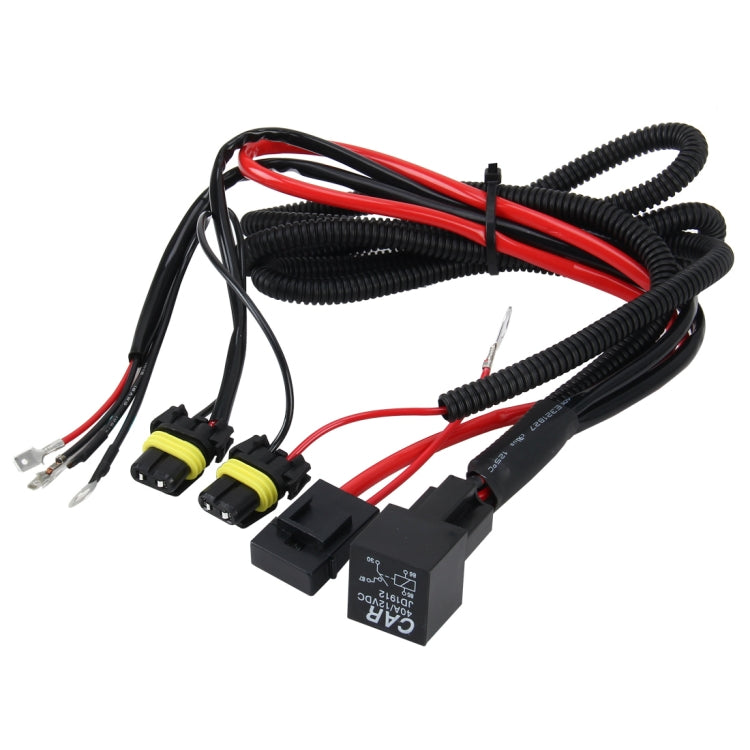DC 12V HID relay control cable set with black corrugated wiring and red/black leads