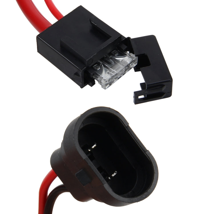 H11 connector plug with red and black wiring harness leads and terminal socket