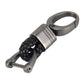 Braided leather keychain with metal key ring and snap clasp, black braided strap