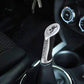 Shift lever knob with silver top plate, black textured handle, lizard logo