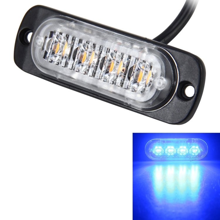 Black emergency strobe light with clear lens and 4 amber LEDs, 2-hole mounting, cable