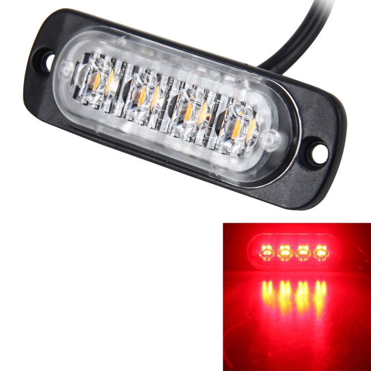 LED strobe light emitting bright red light through the clear rectangular lens