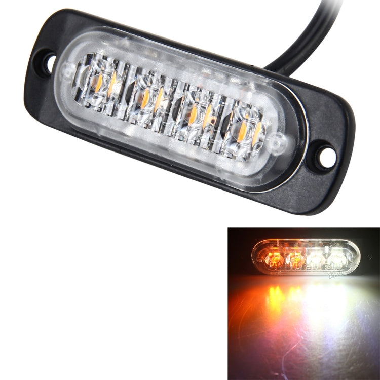 4-LED car strobe warning light with clear lens and black housing, cable attached