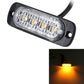 Black-and-clear 4-LED strobe warning light, front lens glowing amber