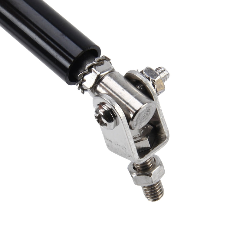 Telescopic rod end bracket with clamp, black tube and silver mounting hardware