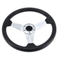Black PU racing steering wheel with silver three-spoke center plate