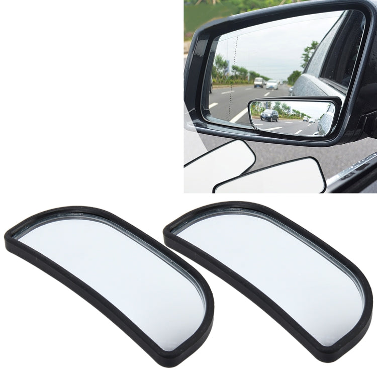 Pair of black wide-angle blind spot mirrors, shown mounted on car door window