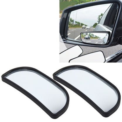Pair of black wide-angle blind spot mirrors, shown mounted on car door window