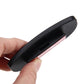 Black blind spot mirror with slim edge and red insert, held by hand