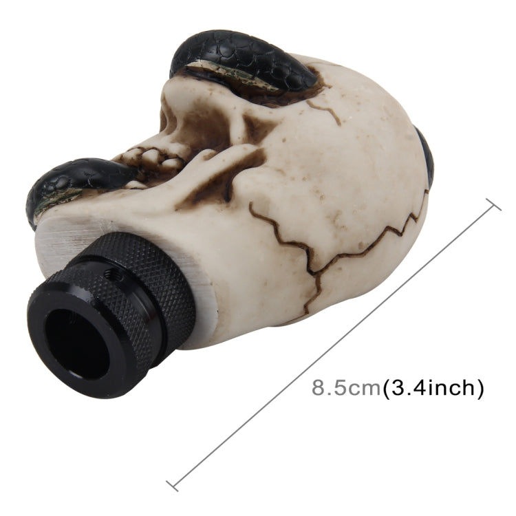 Resin skull gear shift knob, 8.5 cm length with black snake top and textured base